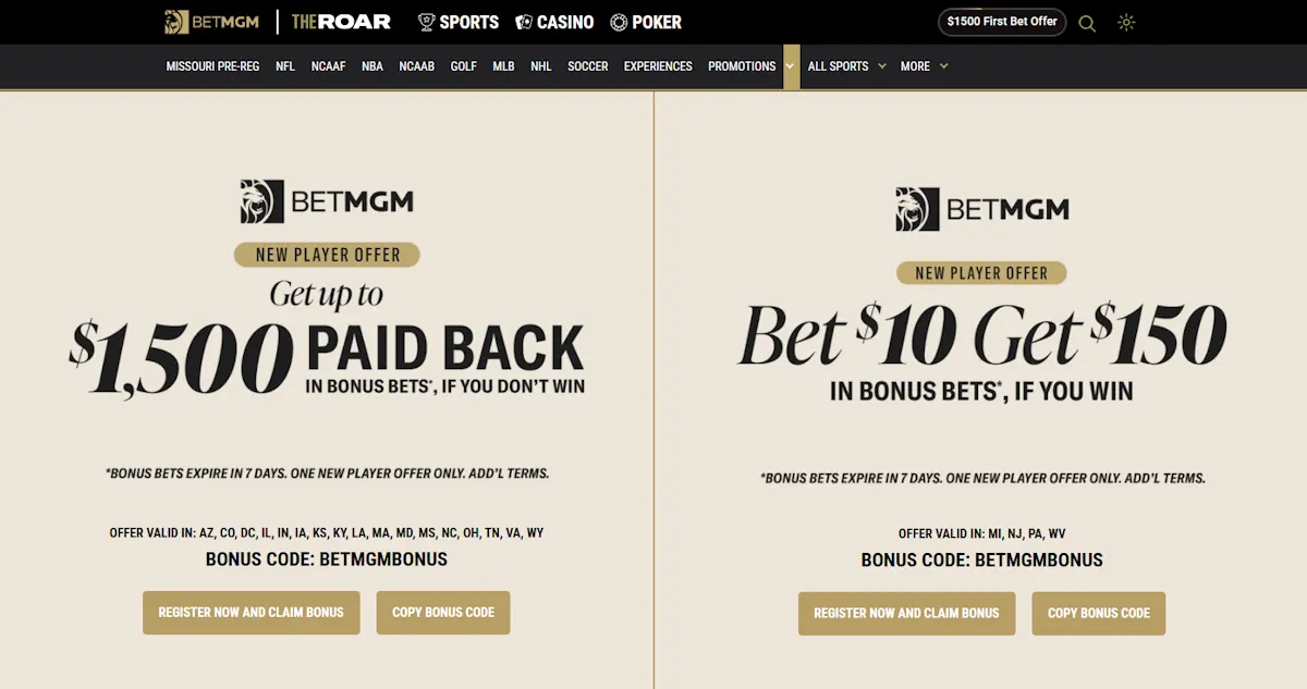 BetMGM Welcome Bonuses Screenshot